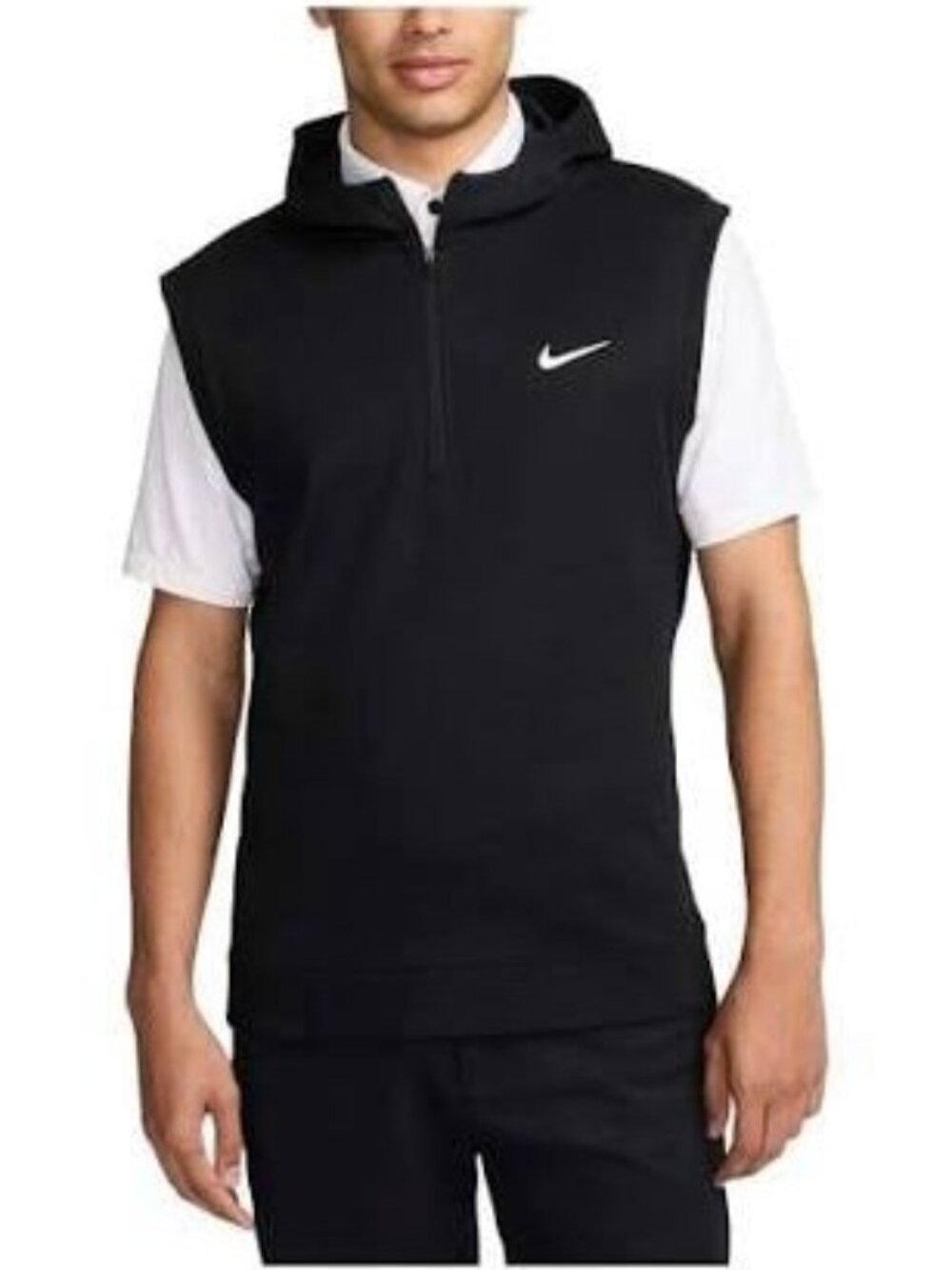 Nike Golf Tour Sleeveless Hoodie Vest Men’s Medium Black 1/2 Zip Athletic Cozy